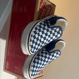 Vans Blue and White Sneakers with Checkerboard Pattern